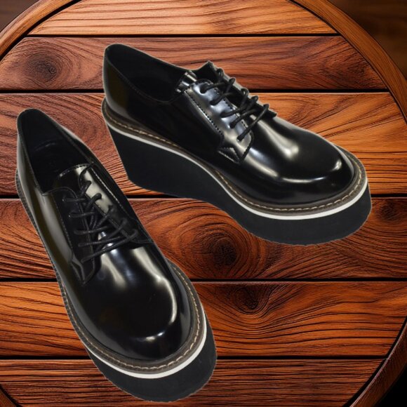 Serre Boyfriend Style Black Lace-Up Platform Brogues, Size 8 - Picture 6 of 11